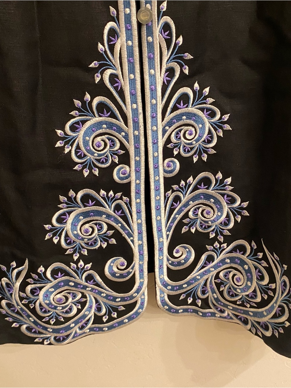 Bob Mackie Wearable Art Linen Rayon Cardigan Heart Floral Embroidery Sz XL Black - Picture 5 of 8